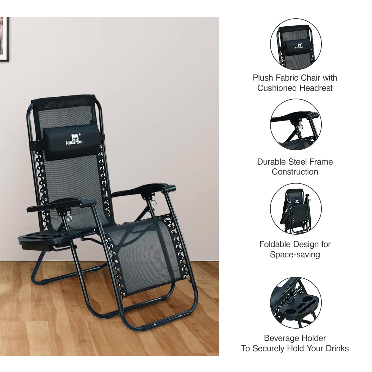 Nilkamal Wayne Foldable Easy Chair with Pillow for Indoor Outdoor
